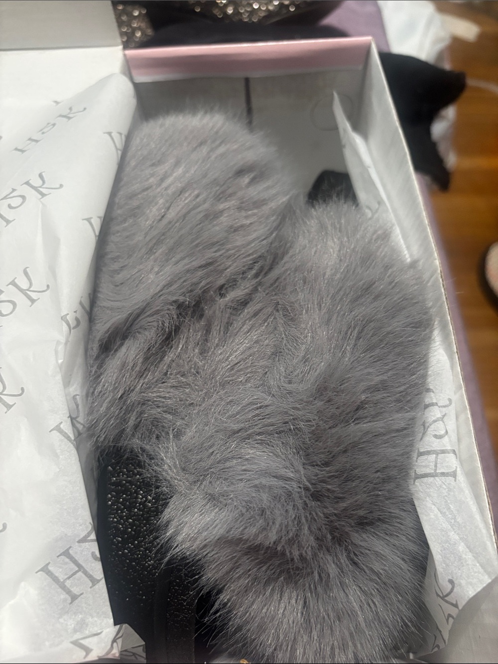 Gray Faux Fur Slip-On Women's Slippers